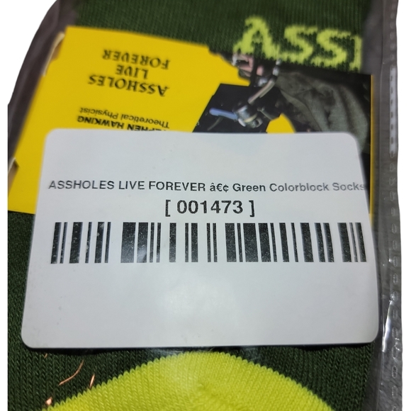 NWT Assholes Live Forever Green Colorblock Crew Socks Unisex Adult Size Khaki - Picture 4 of 5